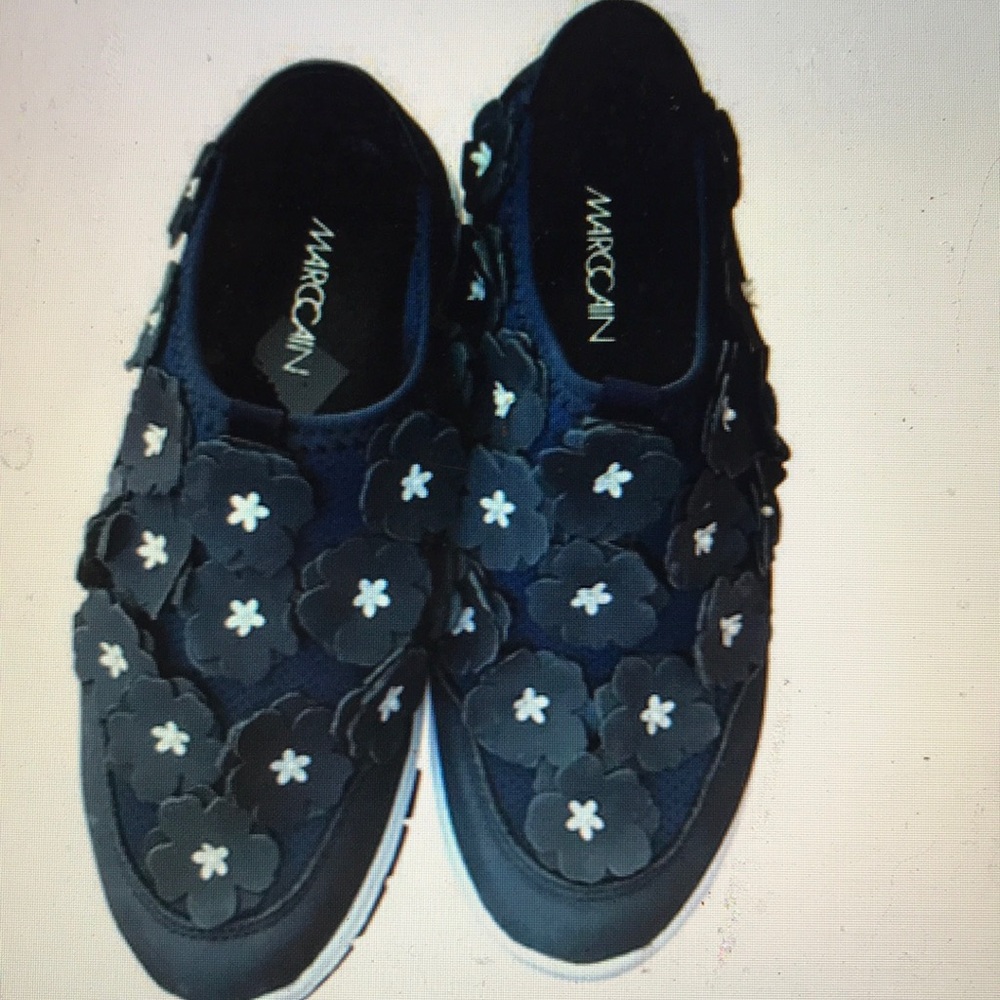 “MARC CAIN”  Navy Leather Floral  Sneakers.